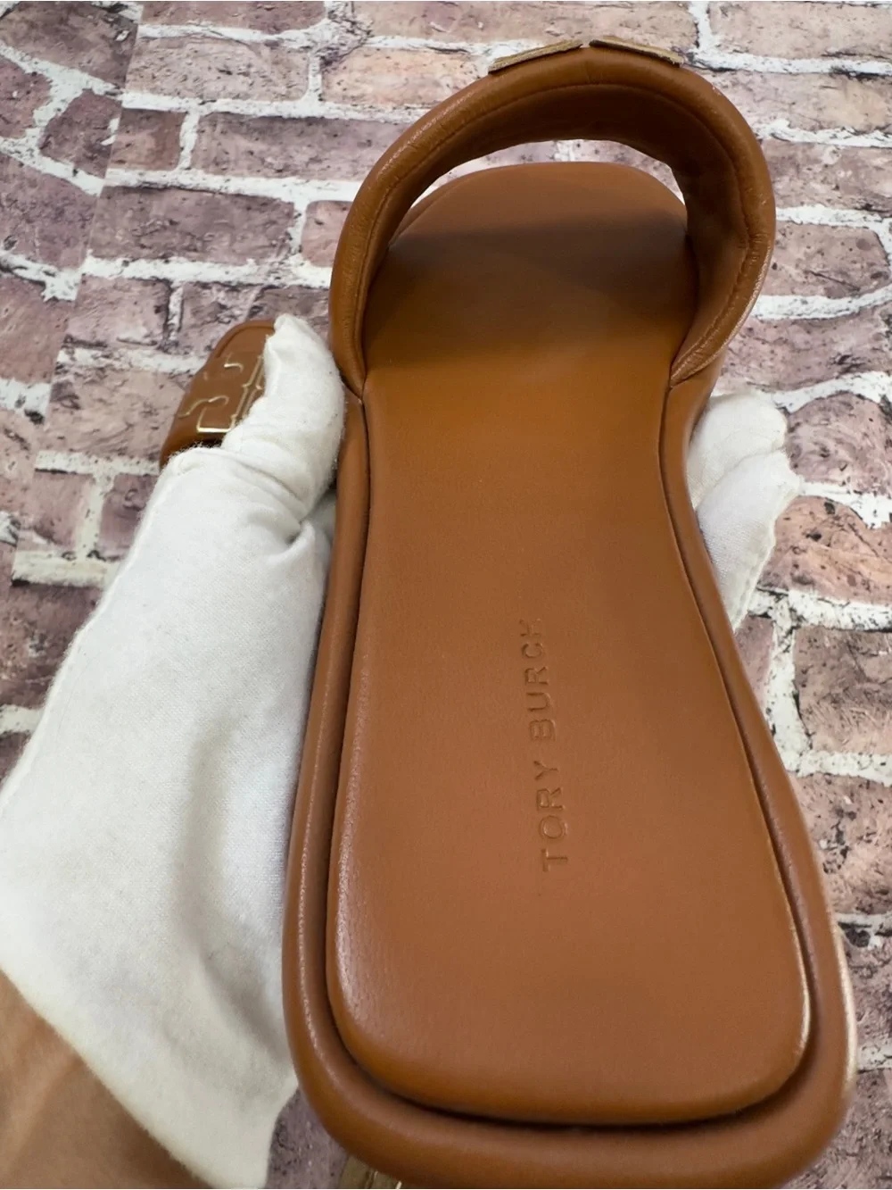 Tory Burch Double T Sport Slides Bourbon Miele / Gold Size 9.5 Clean Girl